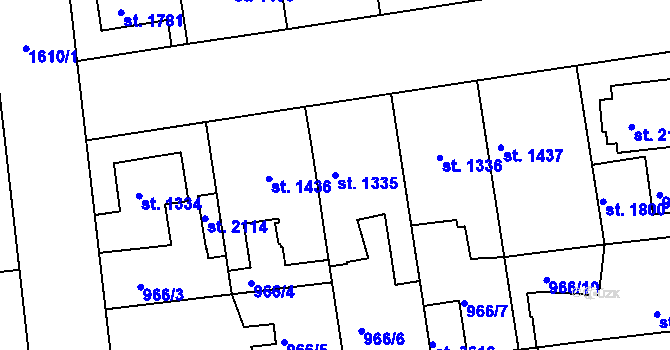 Parcela st. 1335 v KÚ Nymburk, Katastrální mapa