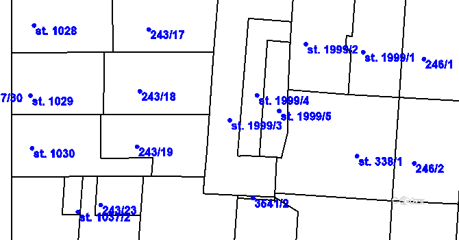 Parcela st. 1999/3 v KÚ Nymburk, Katastrální mapa