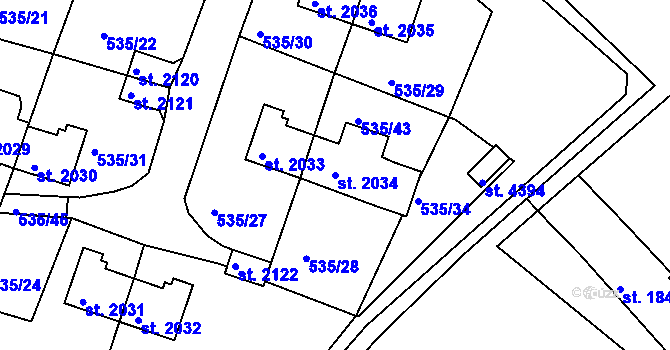 Parcela st. 2034 v KÚ Nymburk, Katastrální mapa