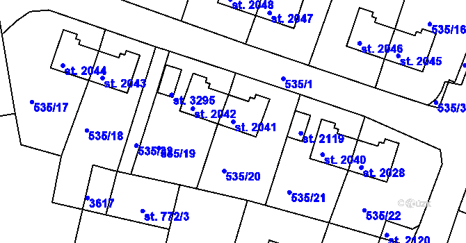 Parcela st. 2041 v KÚ Nymburk, Katastrální mapa