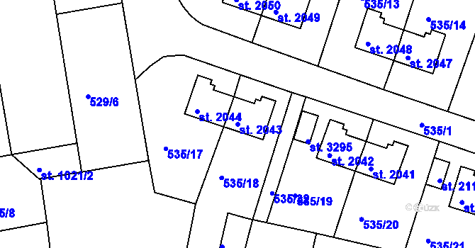 Parcela st. 2043 v KÚ Nymburk, Katastrální mapa