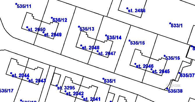 Parcela st. 2047 v KÚ Nymburk, Katastrální mapa