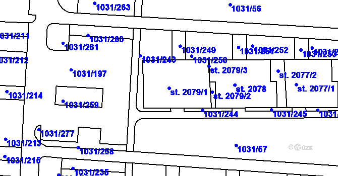 Parcela st. 2079/1 v KÚ Nymburk, Katastrální mapa