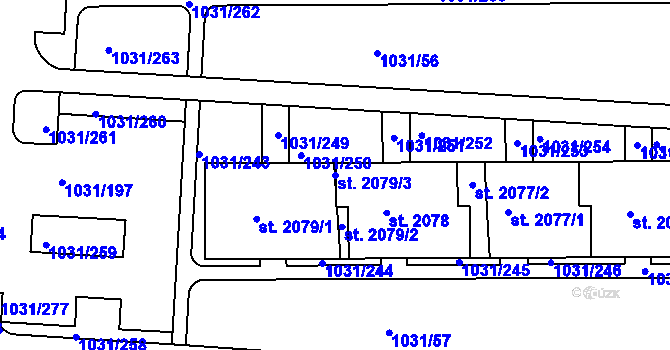 Parcela st. 2079/3 v KÚ Nymburk, Katastrální mapa