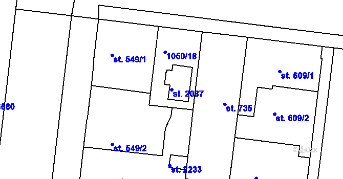Parcela st. 2087 v KÚ Nymburk, Katastrální mapa