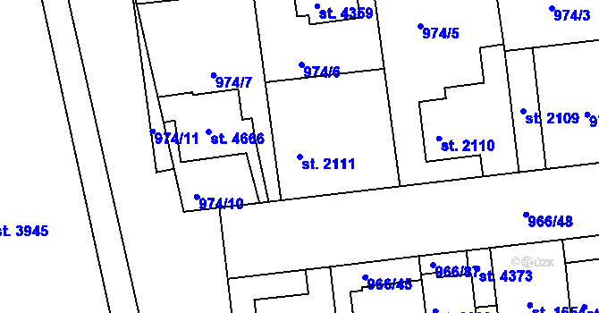 Parcela st. 2111 v KÚ Nymburk, Katastrální mapa