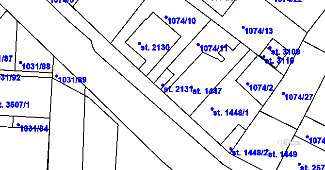 Parcela st. 2131 v KÚ Nymburk, Katastrální mapa