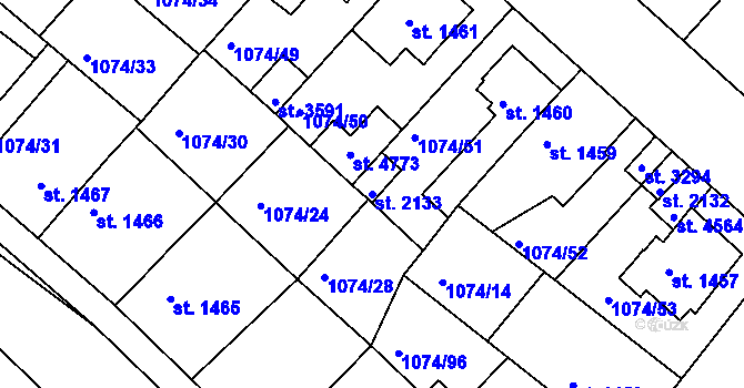 Parcela st. 2133 v KÚ Nymburk, Katastrální mapa
