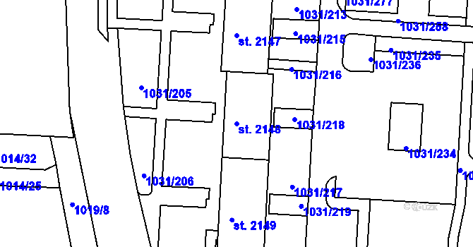 Parcela st. 2148 v KÚ Nymburk, Katastrální mapa