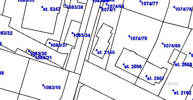Parcela st. 2155 v KÚ Nymburk, Katastrální mapa