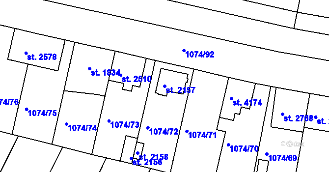 Parcela st. 2157 v KÚ Nymburk, Katastrální mapa