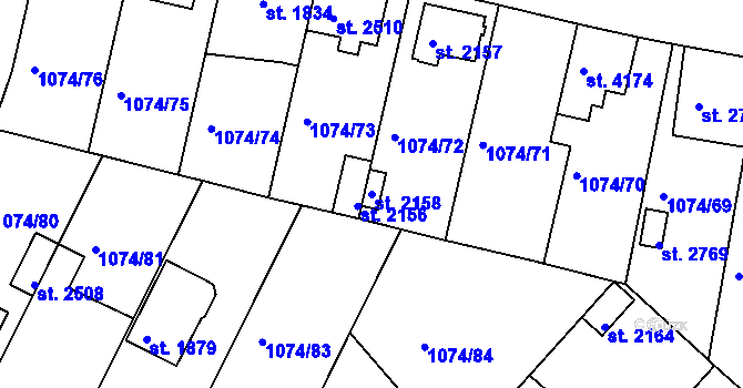 Parcela st. 2158 v KÚ Nymburk, Katastrální mapa