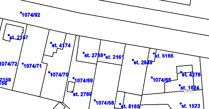 Parcela st. 2161 v KÚ Nymburk, Katastrální mapa