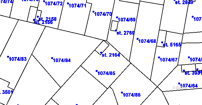 Parcela st. 2164 v KÚ Nymburk, Katastrální mapa
