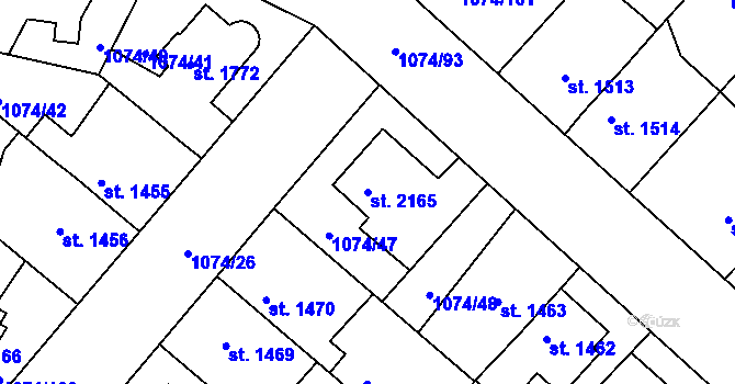 Parcela st. 2165 v KÚ Nymburk, Katastrální mapa