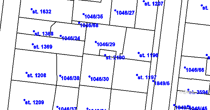 Parcela st. 2190 v KÚ Nymburk, Katastrální mapa