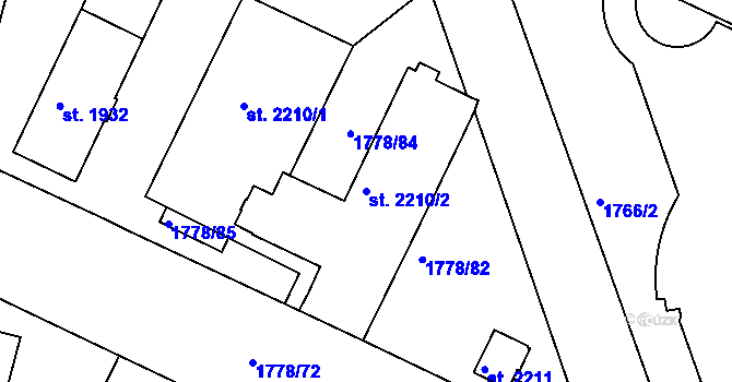 Parcela st. 2210/2 v KÚ Nymburk, Katastrální mapa