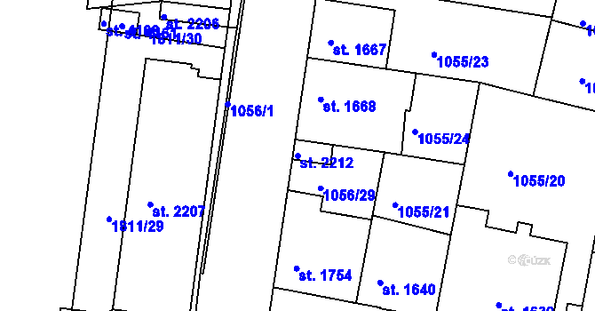 Parcela st. 2212 v KÚ Nymburk, Katastrální mapa