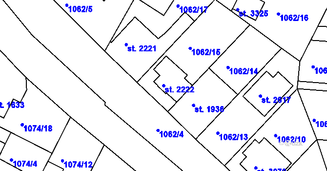 Parcela st. 2222 v KÚ Nymburk, Katastrální mapa