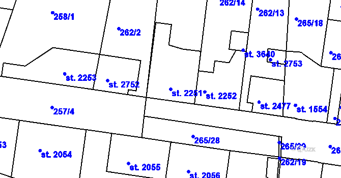 Parcela st. 2251 v KÚ Nymburk, Katastrální mapa