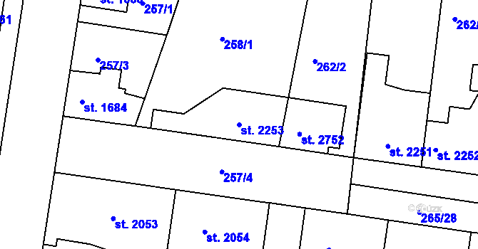 Parcela st. 2253 v KÚ Nymburk, Katastrální mapa