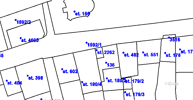 Parcela st. 2262 v KÚ Nymburk, Katastrální mapa