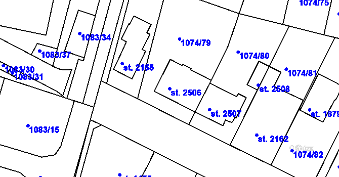 Parcela st. 2506 v KÚ Nymburk, Katastrální mapa