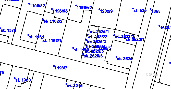 Parcela st. 2525/4 v KÚ Nymburk, Katastrální mapa