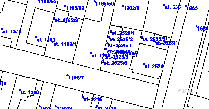 Parcela st. 2525/5 v KÚ Nymburk, Katastrální mapa