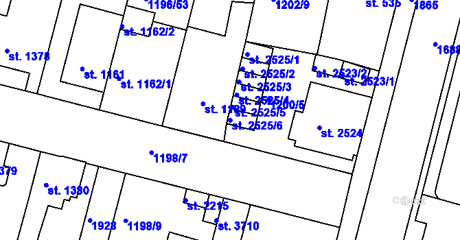 Parcela st. 2525/6 v KÚ Nymburk, Katastrální mapa