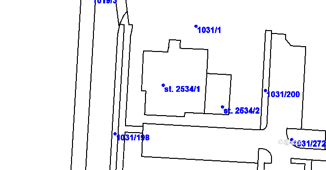Parcela st. 2534/1 v KÚ Nymburk, Katastrální mapa