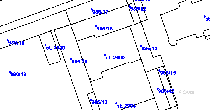 Parcela st. 2600 v KÚ Nymburk, Katastrální mapa
