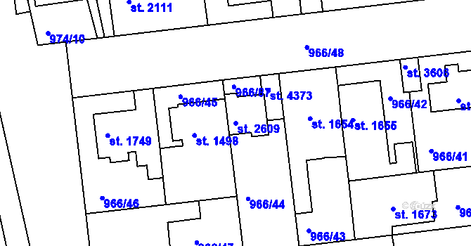 Parcela st. 2609 v KÚ Nymburk, Katastrální mapa