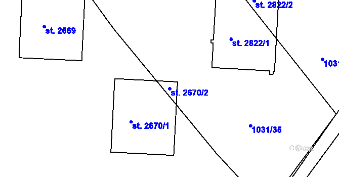 Parcela st. 2670/2 v KÚ Nymburk, Katastrální mapa