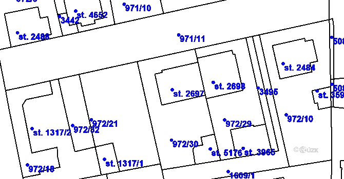 Parcela st. 2697 v KÚ Nymburk, Katastrální mapa