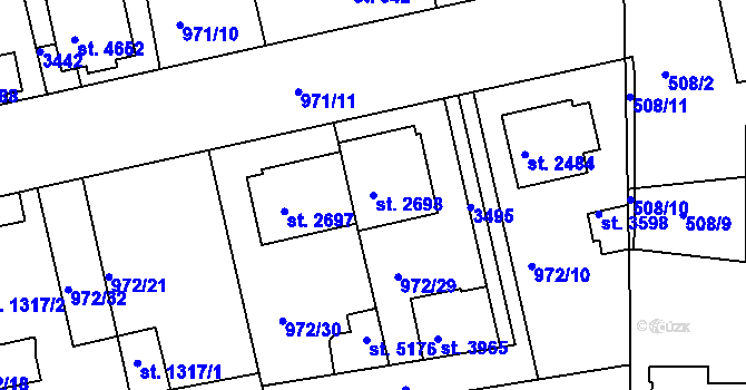 Parcela st. 2698 v KÚ Nymburk, Katastrální mapa