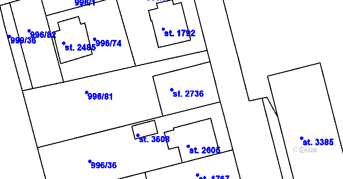 Parcela st. 2736 v KÚ Nymburk, Katastrální mapa