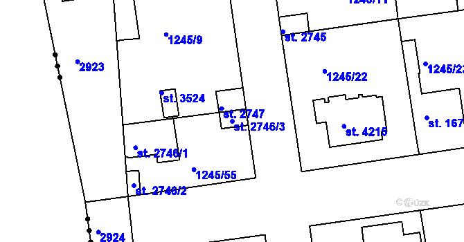 Parcela st. 2746/3 v KÚ Nymburk, Katastrální mapa