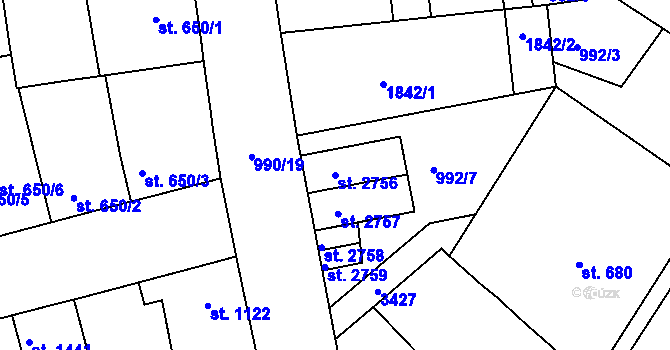 Parcela st. 2756 v KÚ Nymburk, Katastrální mapa