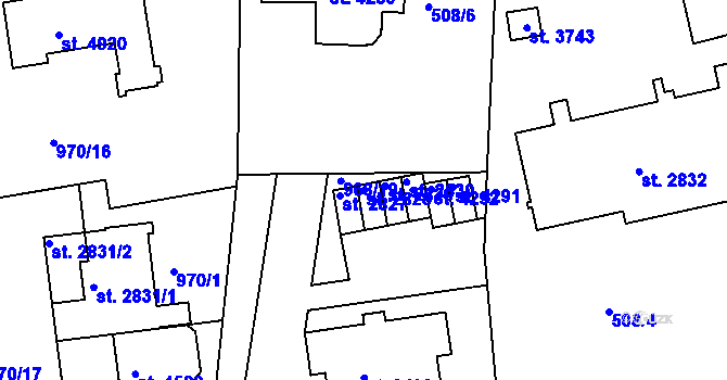 Parcela st. 2828 v KÚ Nymburk, Katastrální mapa