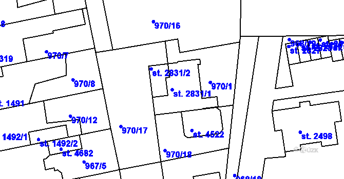 Parcela st. 2831/1 v KÚ Nymburk, Katastrální mapa