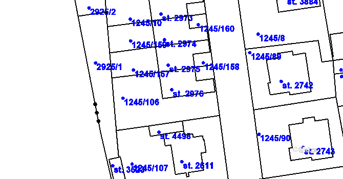 Parcela st. 2976 v KÚ Nymburk, Katastrální mapa