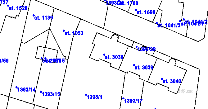 Parcela st. 3038 v KÚ Nymburk, Katastrální mapa