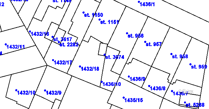 Parcela st. 3074 v KÚ Nymburk, Katastrální mapa