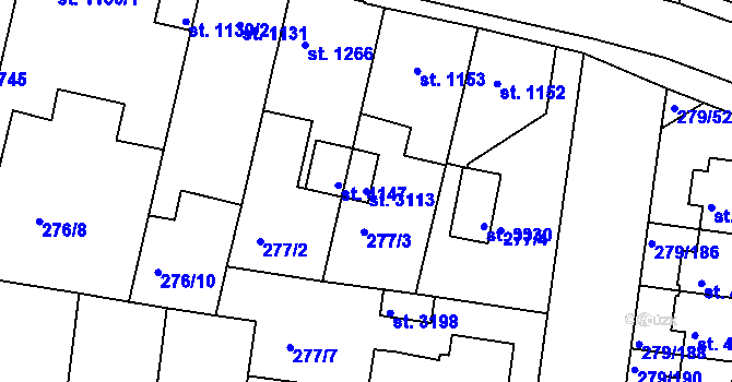 Parcela st. 3113 v KÚ Nymburk, Katastrální mapa