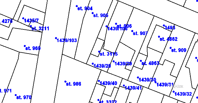 Parcela st. 3115 v KÚ Nymburk, Katastrální mapa