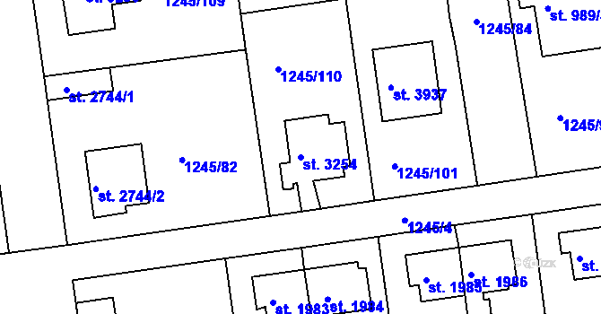 Parcela st. 3254 v KÚ Nymburk, Katastrální mapa