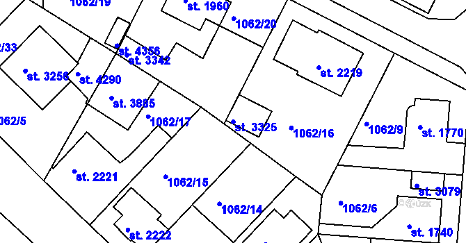 Parcela st. 3325 v KÚ Nymburk, Katastrální mapa