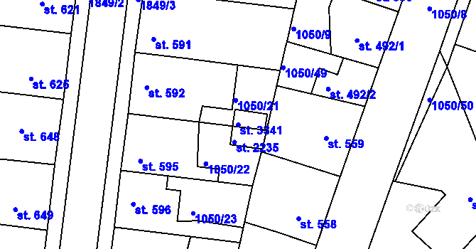 Parcela st. 3341 v KÚ Nymburk, Katastrální mapa