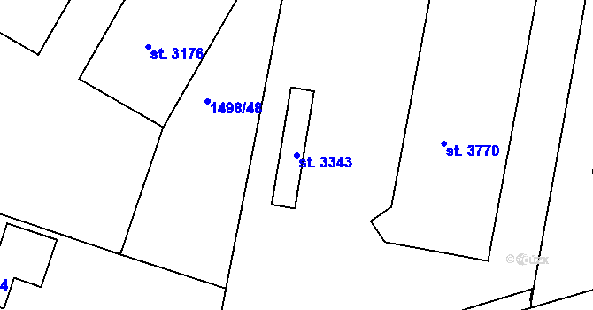 Parcela st. 3343 v KÚ Nymburk, Katastrální mapa